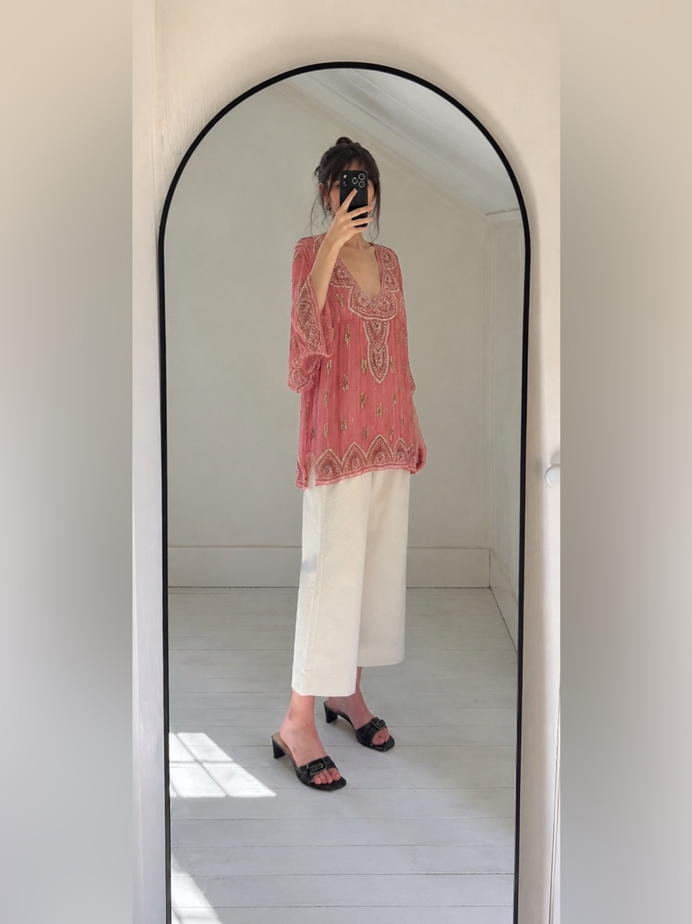 Free People Pink Embellished Beaded Tunic Dress Boho Festival XS